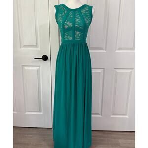 Morgan & Co. Women's Turquoise Lace Scoop Back Formal Dress Size 1/2
